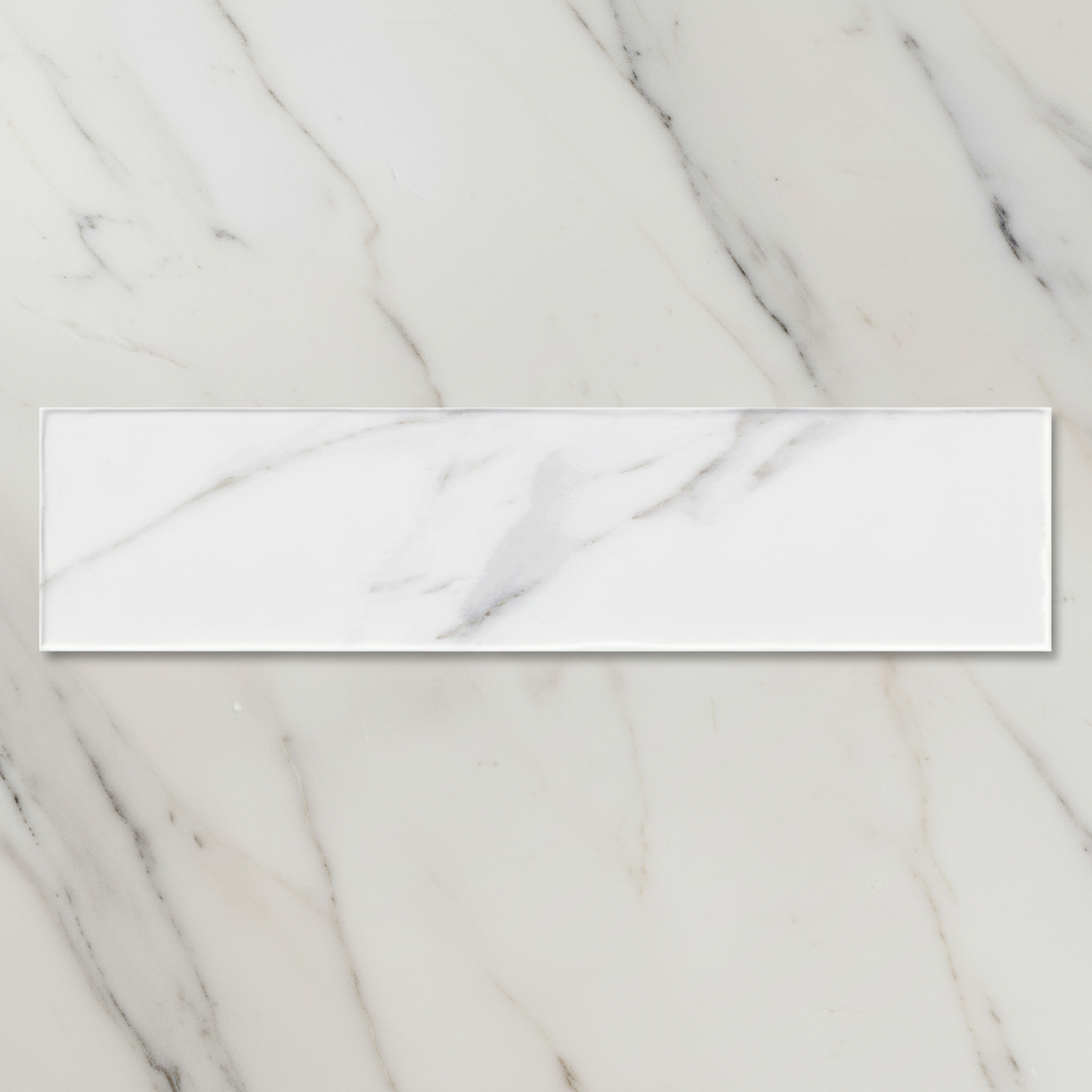 Chelsea White Marble Porcelain Wall Tile 6x25cm