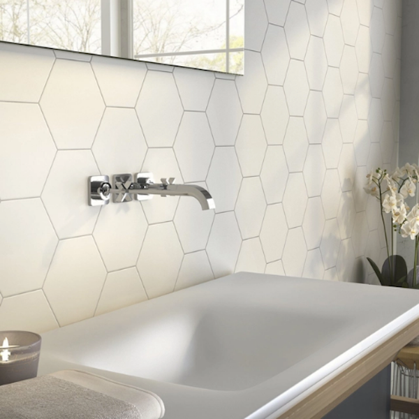 White hexagon tiles top