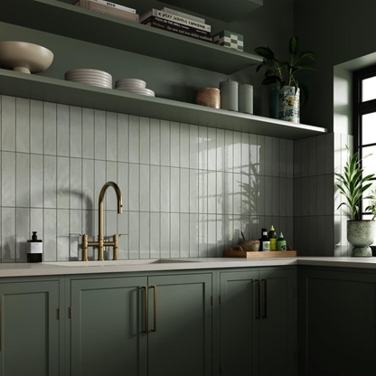 Dorset Sage Gloss Ceramic Wall Tiles 7.5x30cm