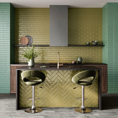 Old English Olive Tan Wall Tile 20x6.5cm - Metro Tiles