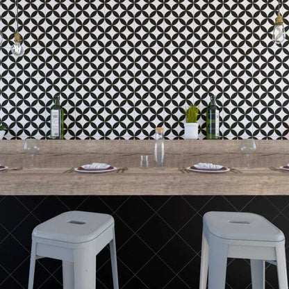 Petals Black Feature Tile 22.5x22.5cm - Metro Tiles