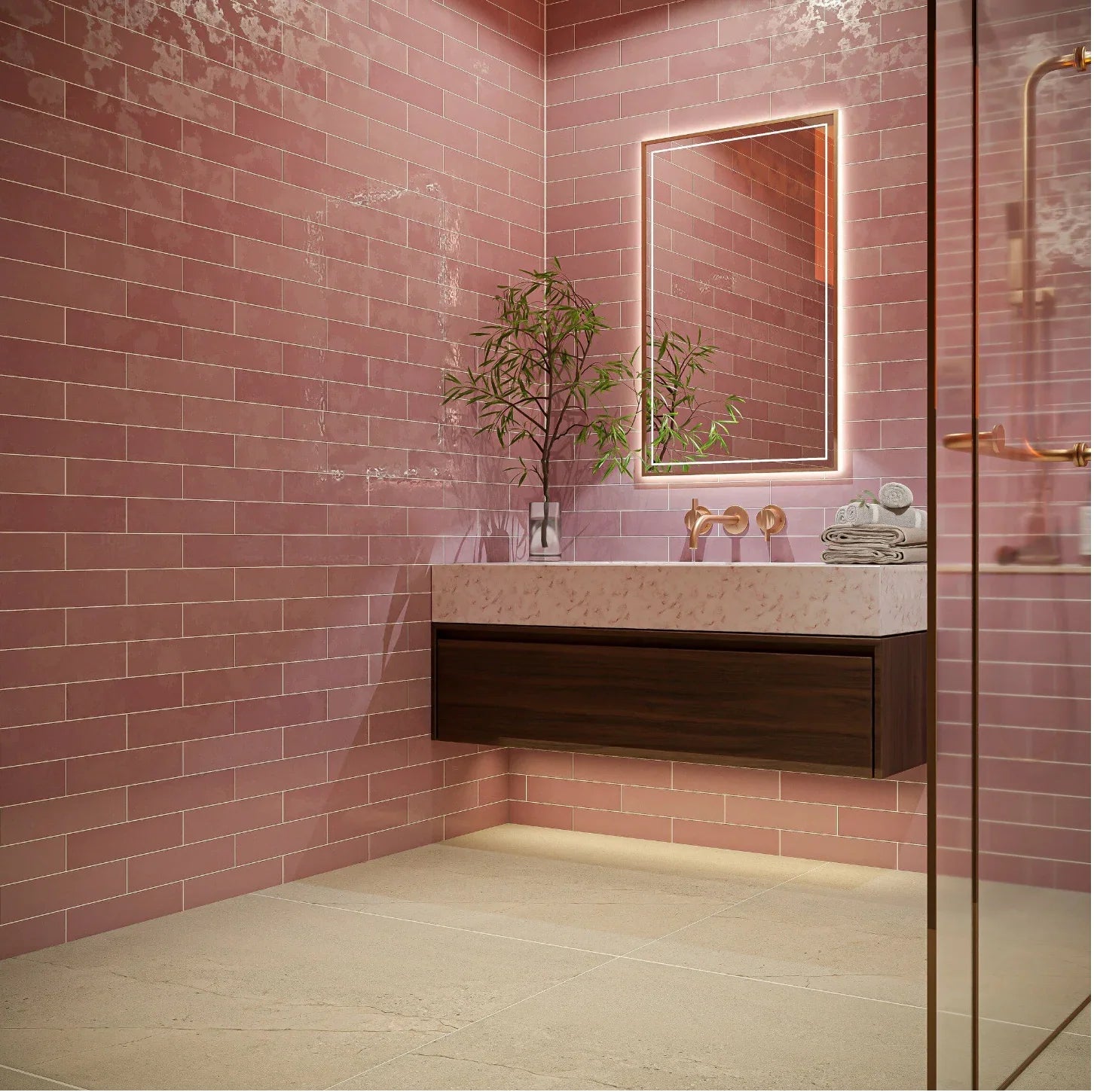 Opal Pink Gloss Wall Tiles 7.5x30cm - Metro Tiles