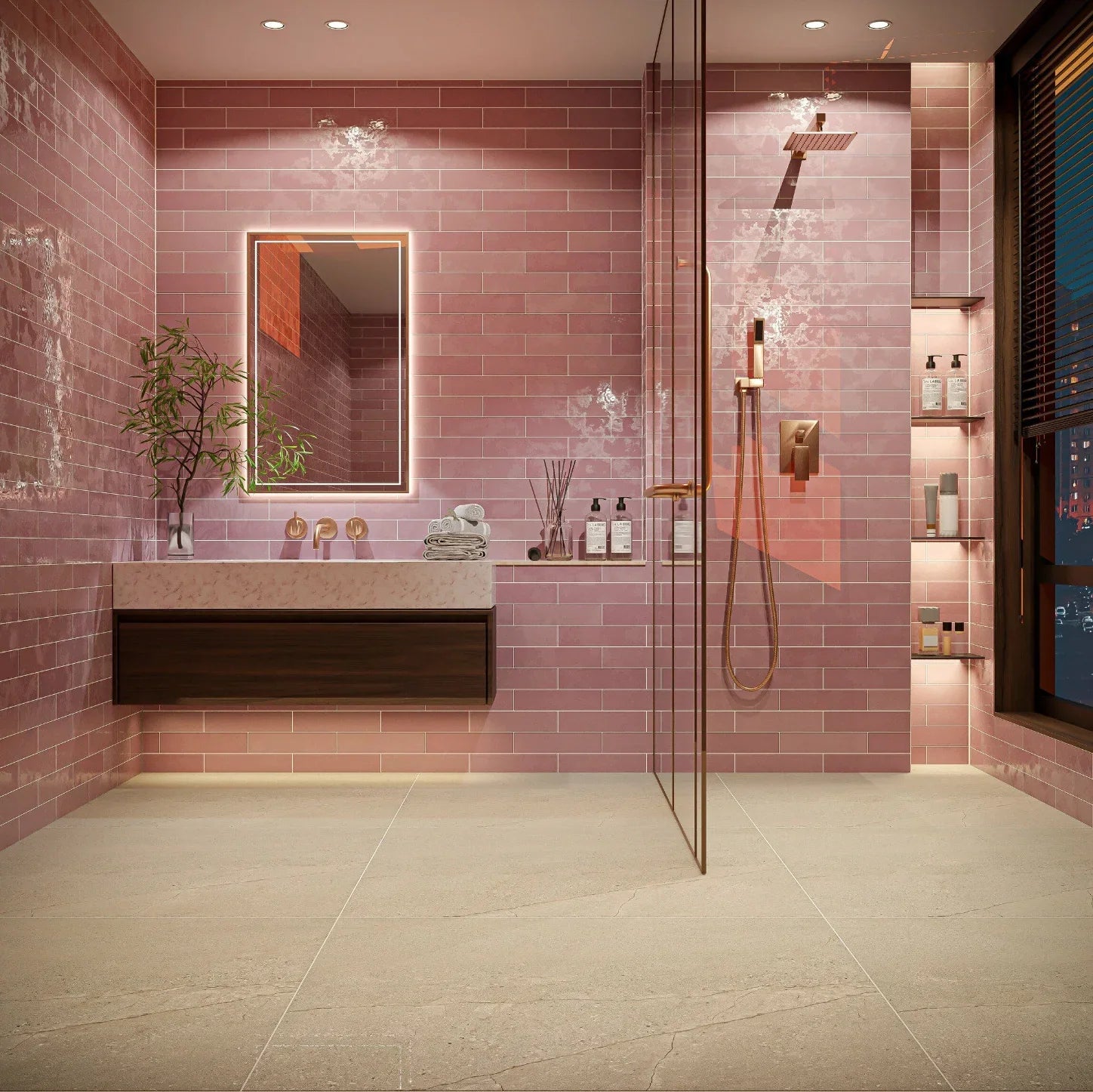 Opal Pink Gloss Wall Tiles 7.5x30cm - Metro Tiles