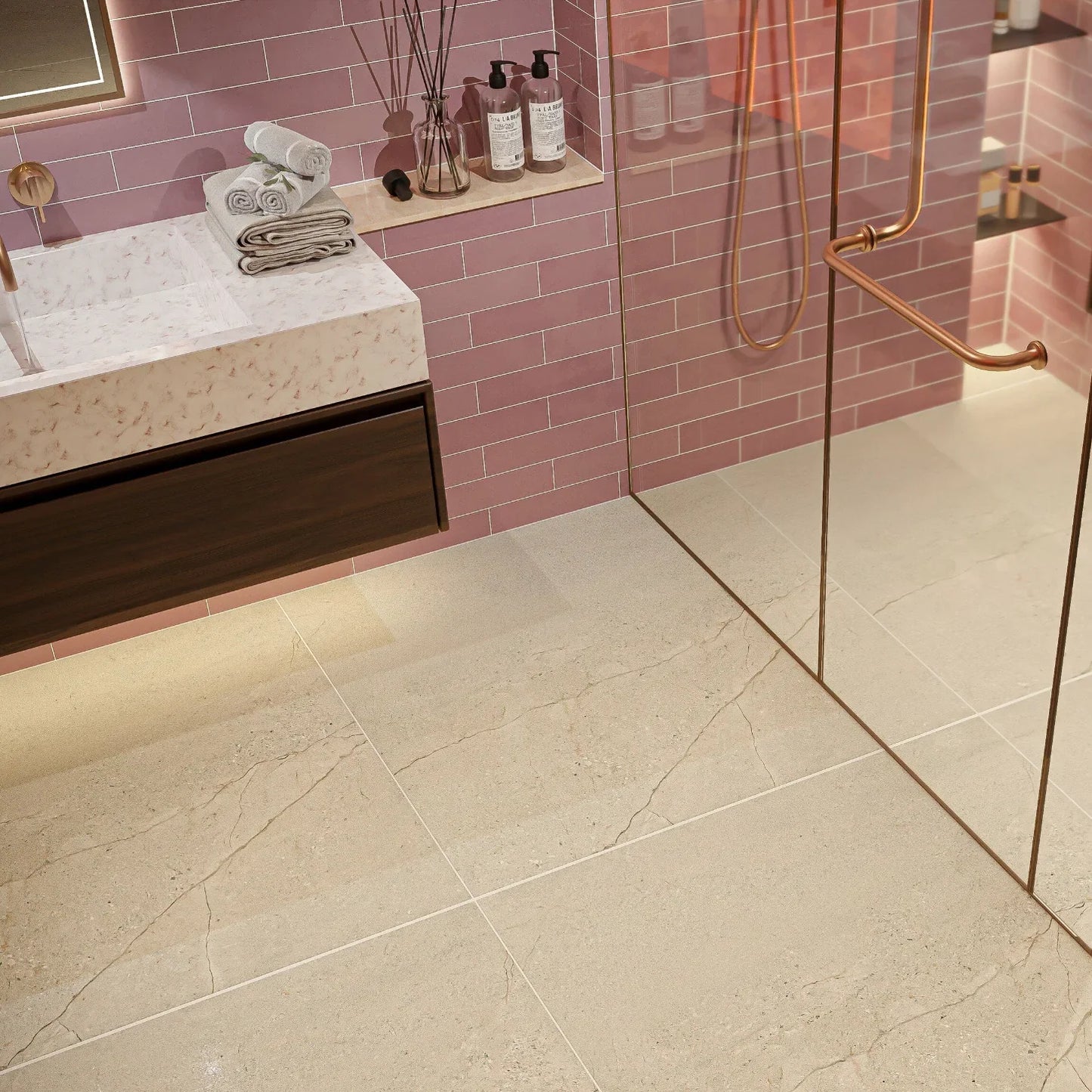 Opal Pink Gloss Wall Tiles 7.5x30cm - Metro Tiles