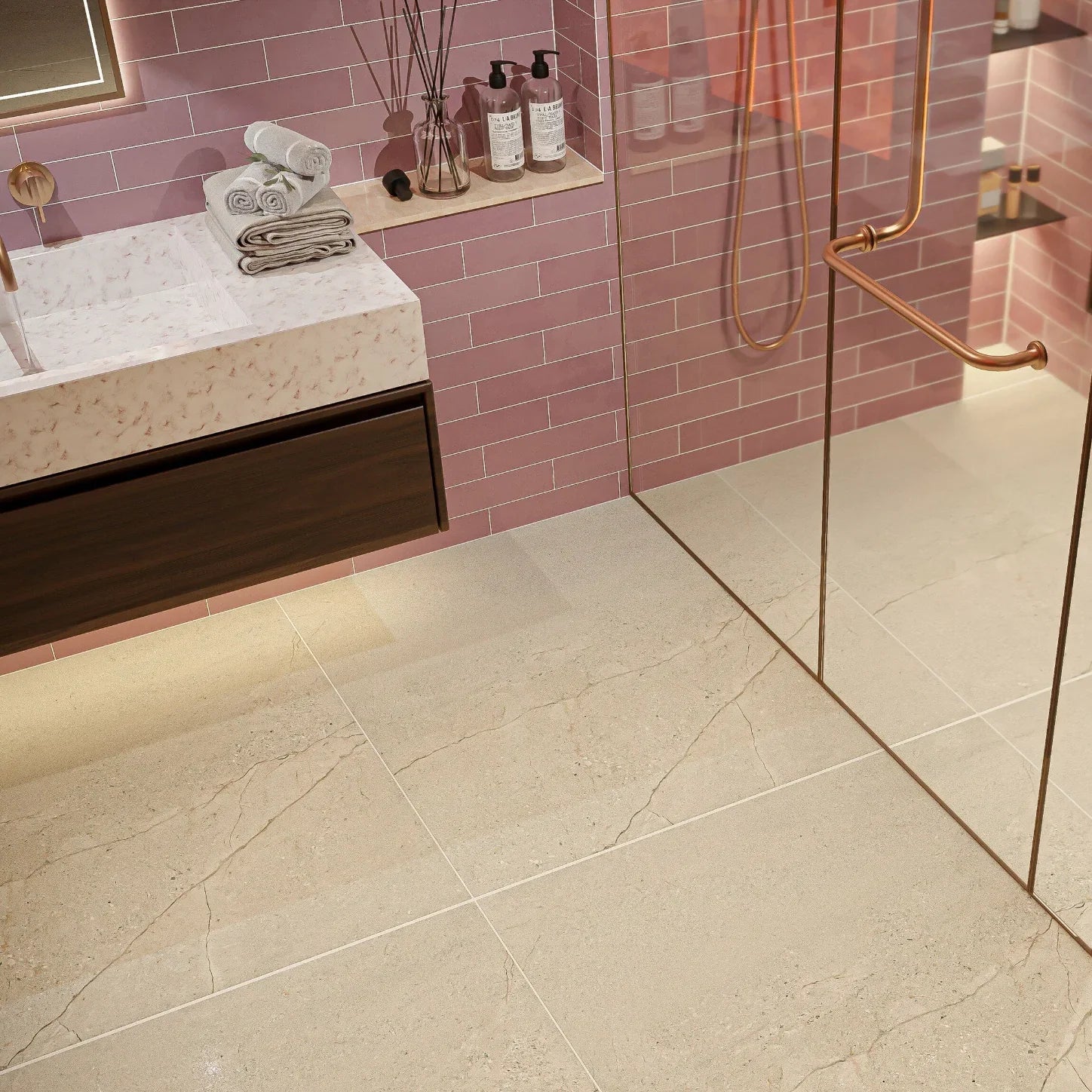 Opal Pink Gloss Wall Tiles 7.5x30cm - Metro Tiles