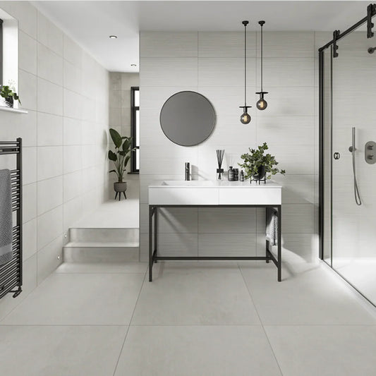 Concrete White Matt Porcelain Wall and Floor Tiles 80x80cm - Metro Tiles