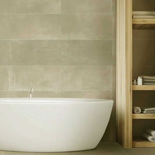 Concrete Cream Porcelain Wall and Floor Tiles 60x30cm - Metro Tiles