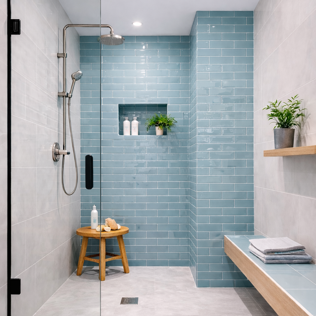 Lucia Aqua Blue Gloss Wall Tiles 7.5x30cm
