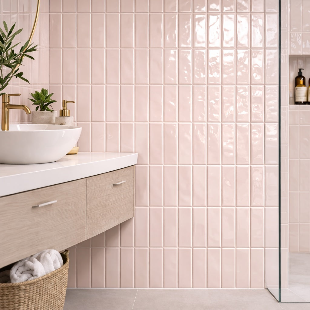 Old English Pink Rose Wall Tile 20x6.5cm