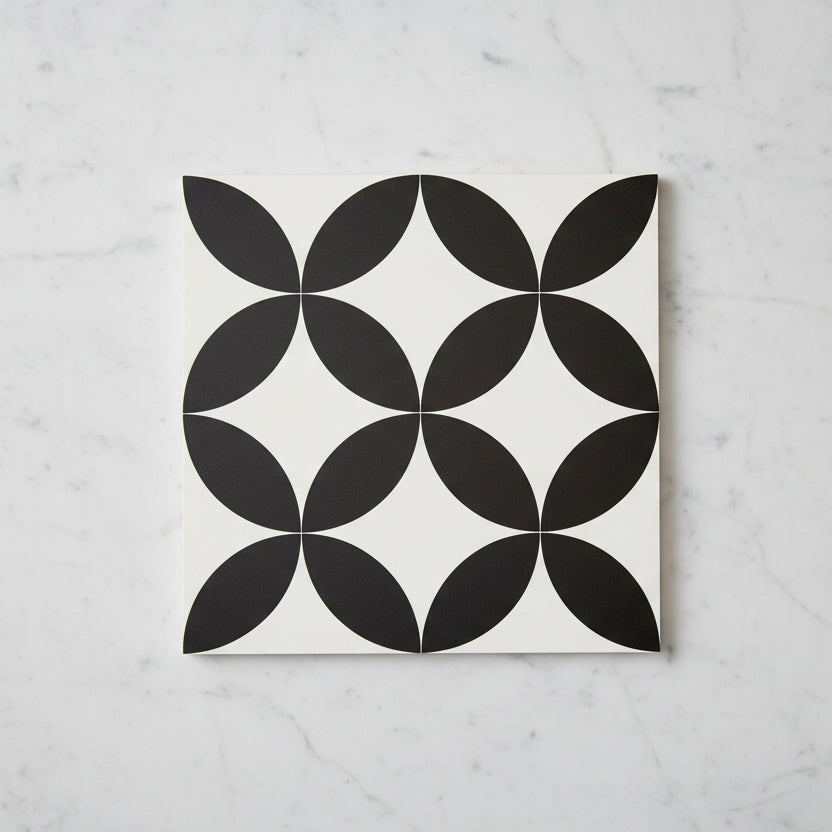 Petals Black Feature Tile 22.5x22.5cm - Metro Tiles