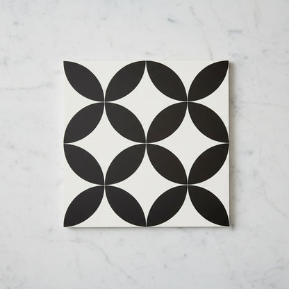 Petals Black Feature Tile 22.5x22.5cm - Metro Tiles