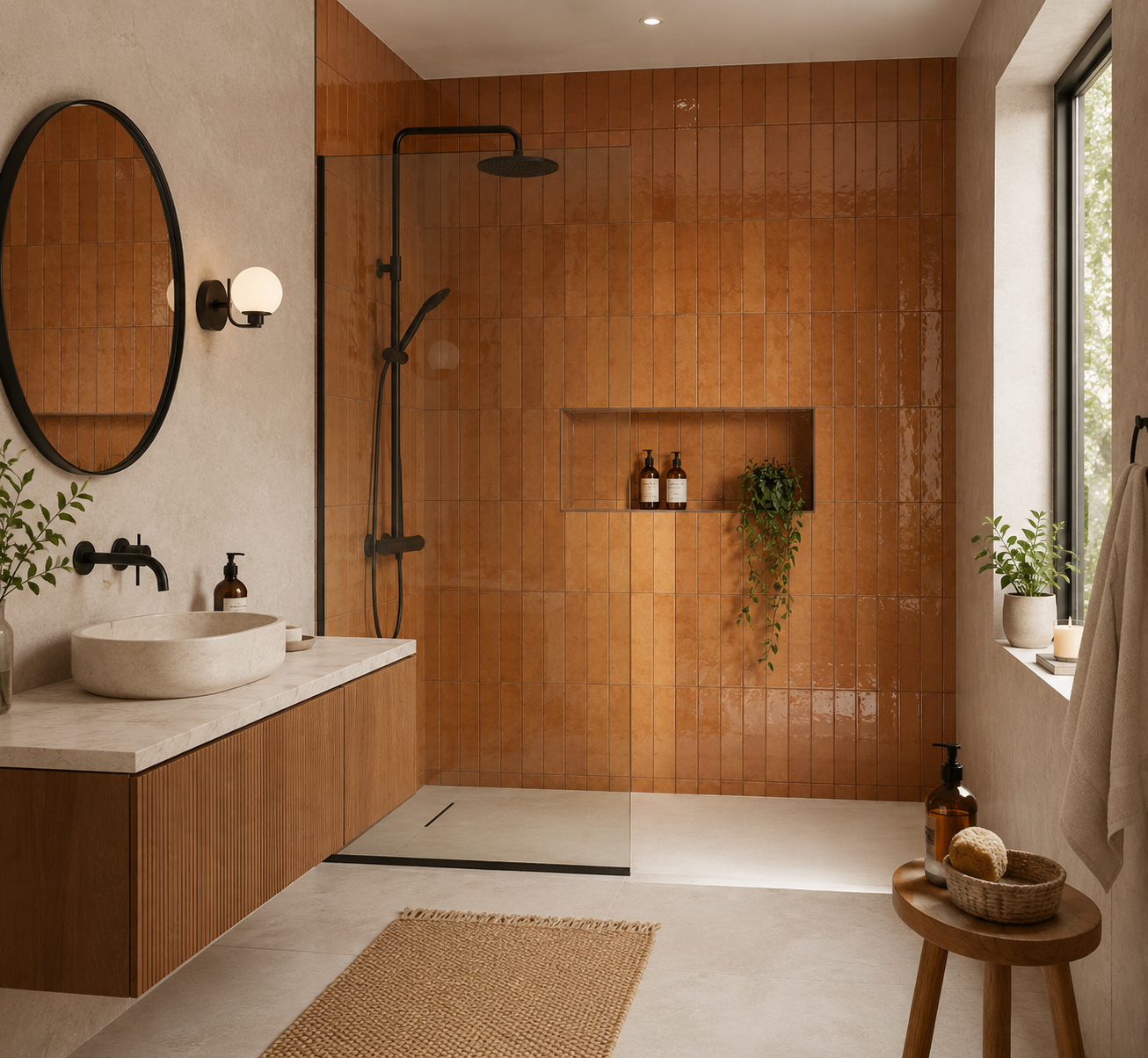 Verona Ochre Orange Ceramic Wall Tiles 7.5x30cm