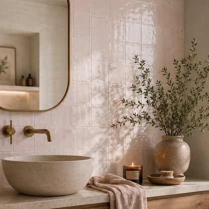 Zellige Pink Blush Gloss Wall Tiles 13x13cm
