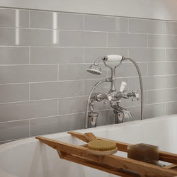 Dorset Light Grey Gloss Ceramic Wall Tiles 7.5x30cm - Metro Tiles
