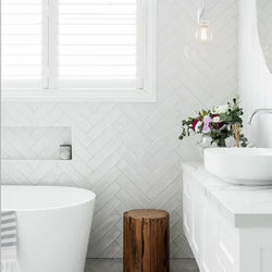 Dorset White Gloss Ceramic Wall Tiles 7.5x30cm - Metro Tiles