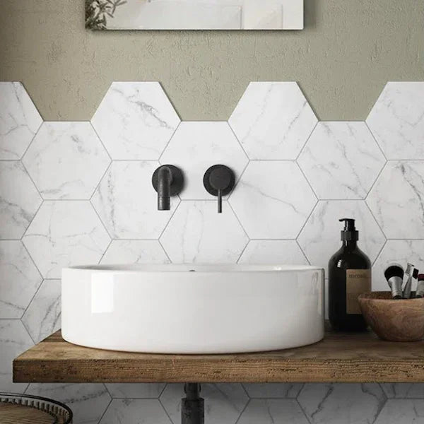 Hexagon Carrara Marble Wall And Floor Tiles 23x27cm - Metro Tiles