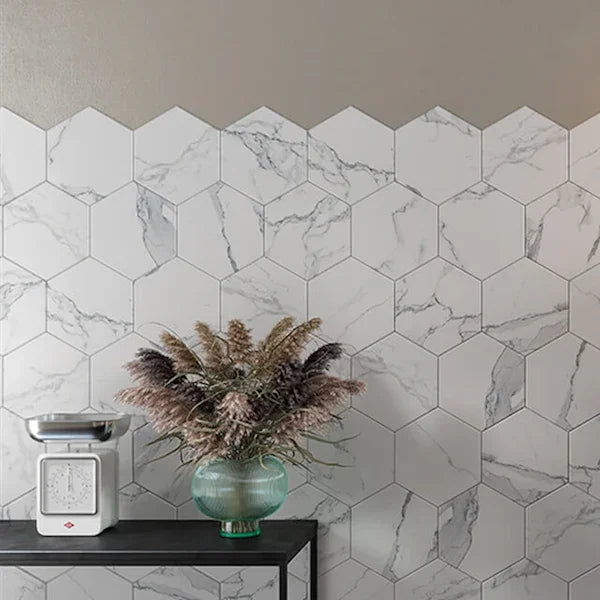 Hexagon Carrara Marble Wall And Floor Tiles 23x27cm - Metro Tiles