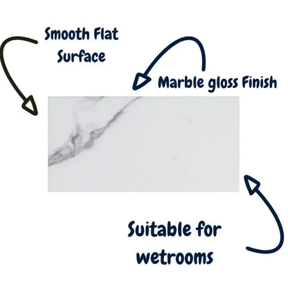 Metro Marble Flat Gloss 10x20cm - Metro Tiles