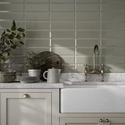 Brick Metro XL Sage Gloss Wall Tiles 10x30cm - Metro Tiles