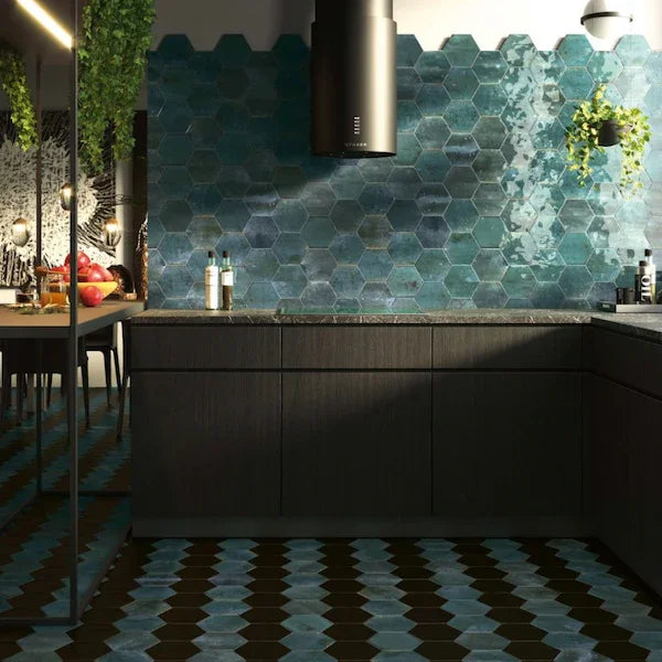 Verona Ink Blue Hexagon Wall Tiles - Metro Tiles