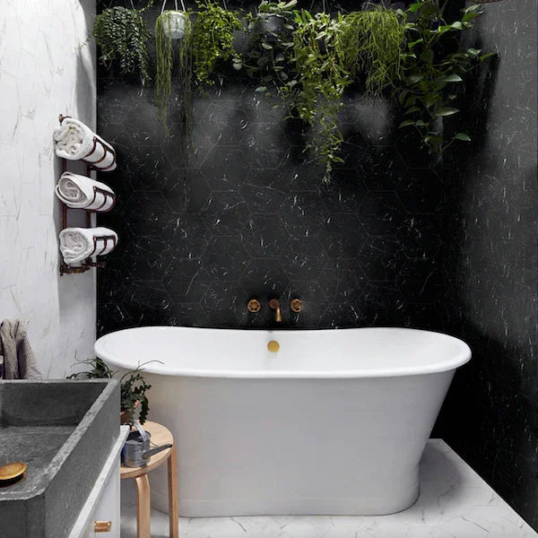 Hexagon Nero Black Marble Wall And Floor Tiles 23x27cm - Metro Tiles