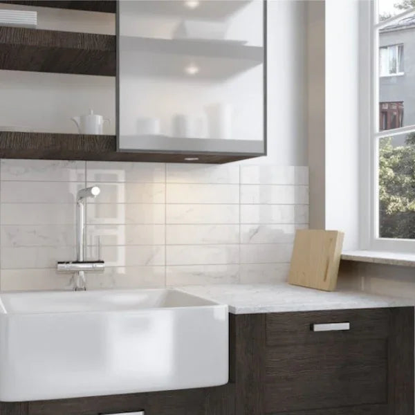 Carrara Marble Metro XL Flat Gloss Wall Tiles 10x30cm - Metro Tiles