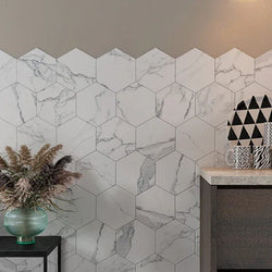Hexagon Carrara Marble Wall And Floor Tiles 23x27cm - Metro Tiles