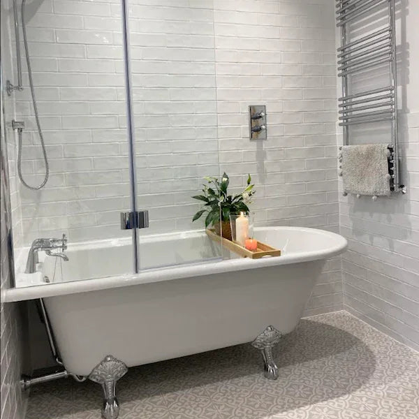 Cotswold Snow White Gloss Handmade Effect Wall Tiles 7.5x30cm - Metro Tiles