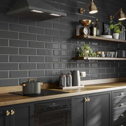Brick Metro XL Graphite Grey Gloss Wall Tiles 10x30cm - Metro Tiles