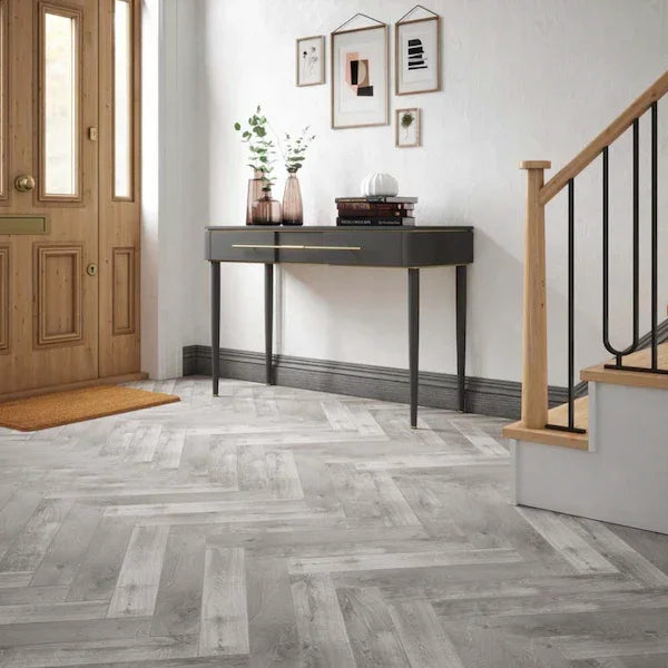 Herringbone Grey Wood Effect Tiles - Metro Tiles