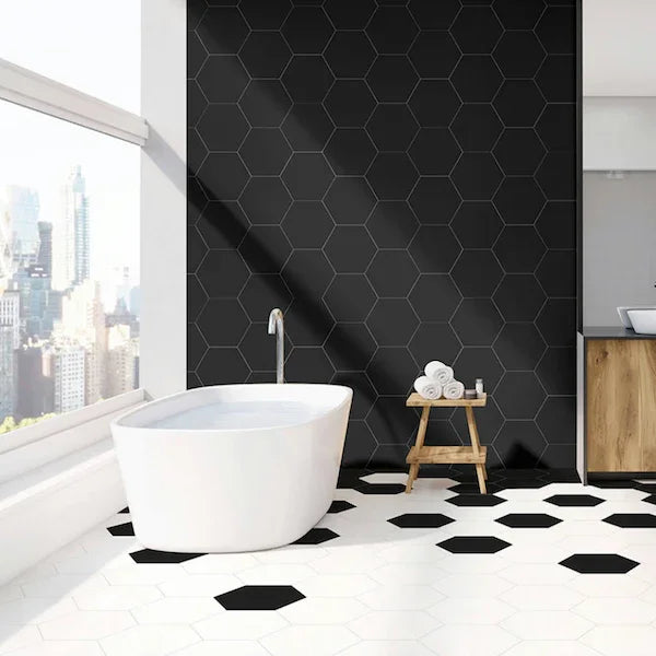 Hexagon Black Matt Floor And Wall Tiles 23x27cm - Metro Tiles