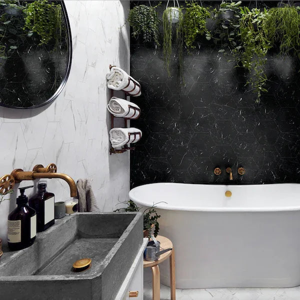 Hexagon Nero Black Marble Wall And Floor Tiles 23x27cm - Metro Tiles