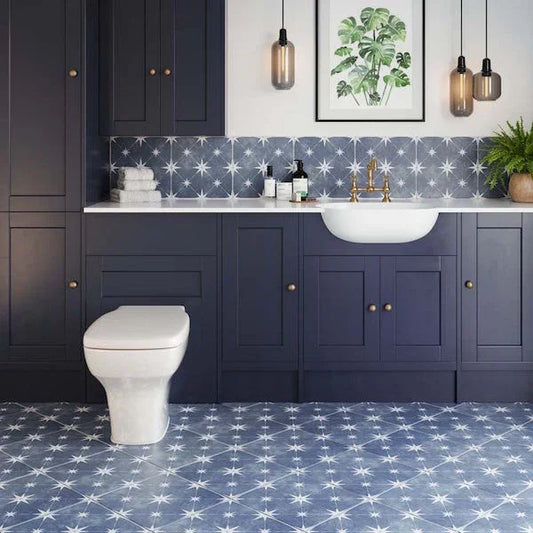 Luna Star Navy Blue Patterned Tiles - Metro Tiles