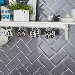 Metro Graphite Grey Gloss Wall Tiles 10x20cm - Metro Tiles