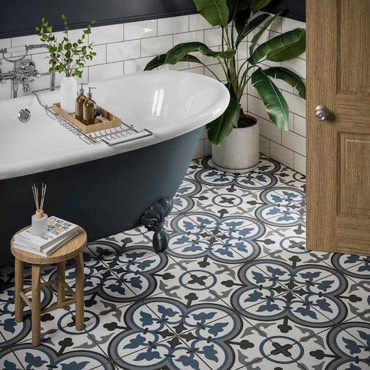 Monaco Blue Patterned Wall And Floor Tiles 25x25cm - Metro Tiles