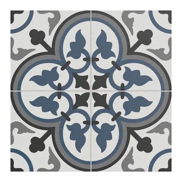 Monaco Blue Patterned Wall And Floor Tiles 25x25cm - Metro Tiles