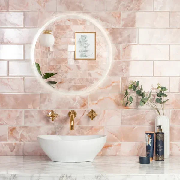 Pink Wall Tiles Anise Pink Gloss Rectangle Ceramic Tiles | Welovecouk