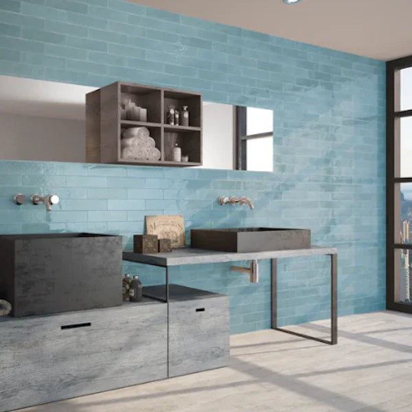 Opal Sky Gloss Wall Tiles 7.5x30cm - Metro Tiles