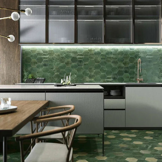 Verona Forest Green Hexagon Wall Tiles - Metro Tiles