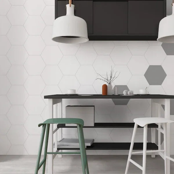 Hexagon White Matt Floor And Wall Tiles 23x27cm - Metro Tiles